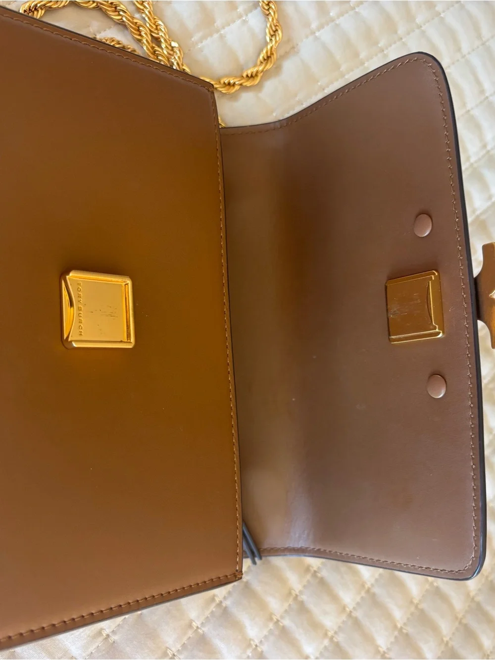 Tory Burch Small Eleanor Crossbody in Caramel Brown with Gold Hardware